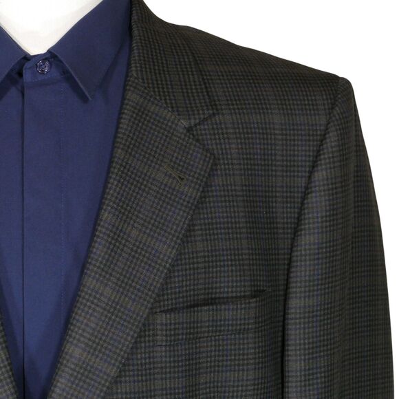 Jos A Bank Signature Sport Coat Blazer Men 48L Olive Green Plaid Wool Silk